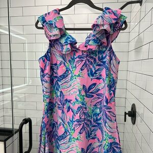 EUC Lilly Pulitzer Pink and Blue Floral romper size 8
